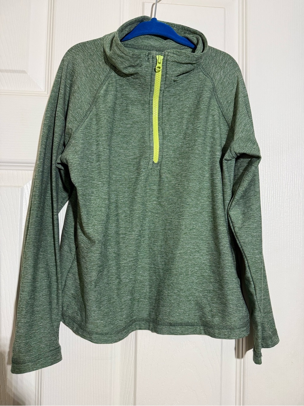 Primary Green Heather Half-Zip Top with Neon Yellow Zipper